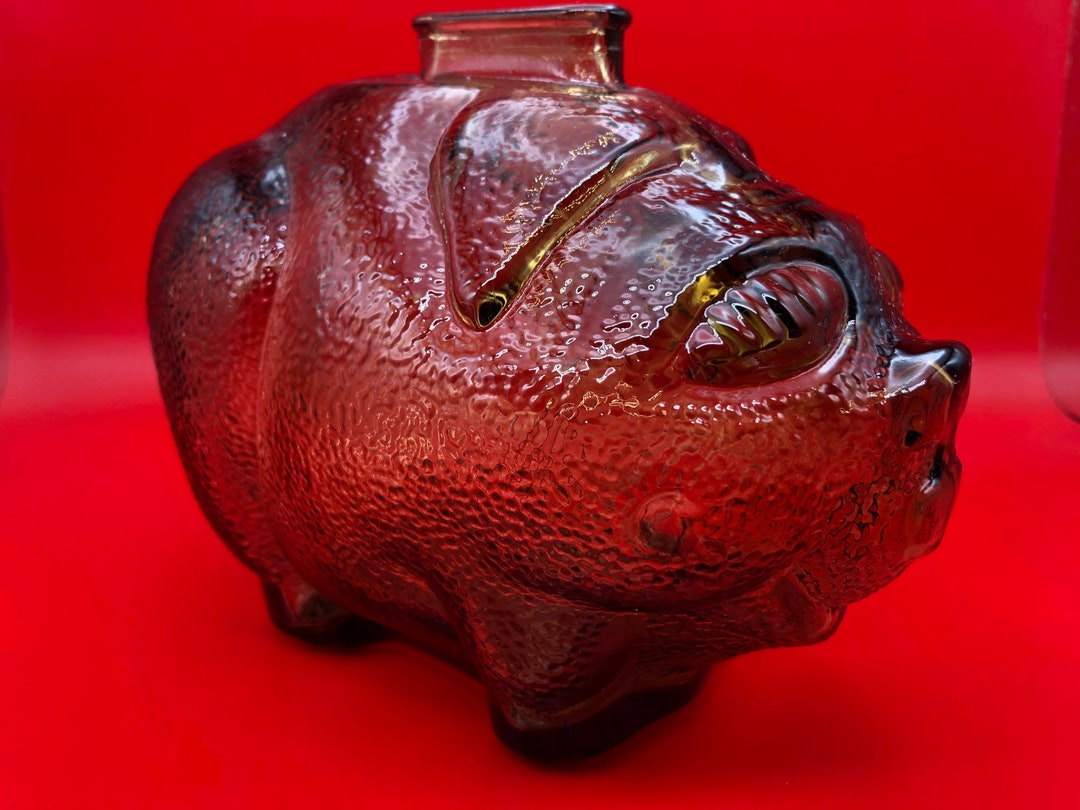 Vintage Glass Piggy Bank Textured Etsy