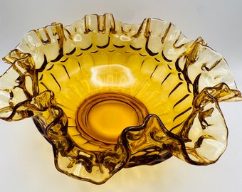FENTON THUMB PRINT Amber Glass Bowl