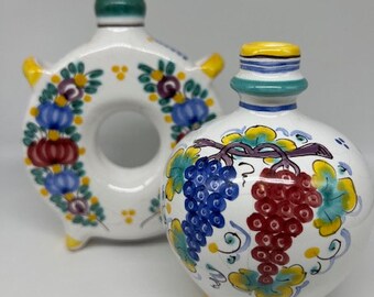 Vintage Modra Slov Keramika Bud Vase and Flask