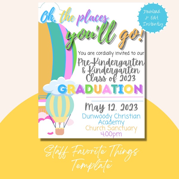 Preschool Graduation Invitation, Editable Pre-K & Kindergarten Graduation Template, Graduation Invitation Template, Instant Download