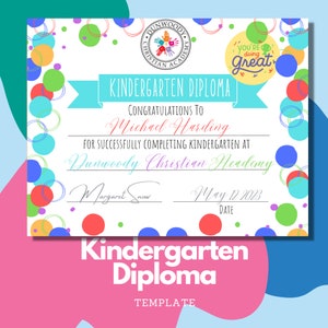 EDITABLE SCHOOL DIPLOMA, Pre-school, Kindergarten, Pre-K, Elementary customizable diploma, Instant Download, Canva