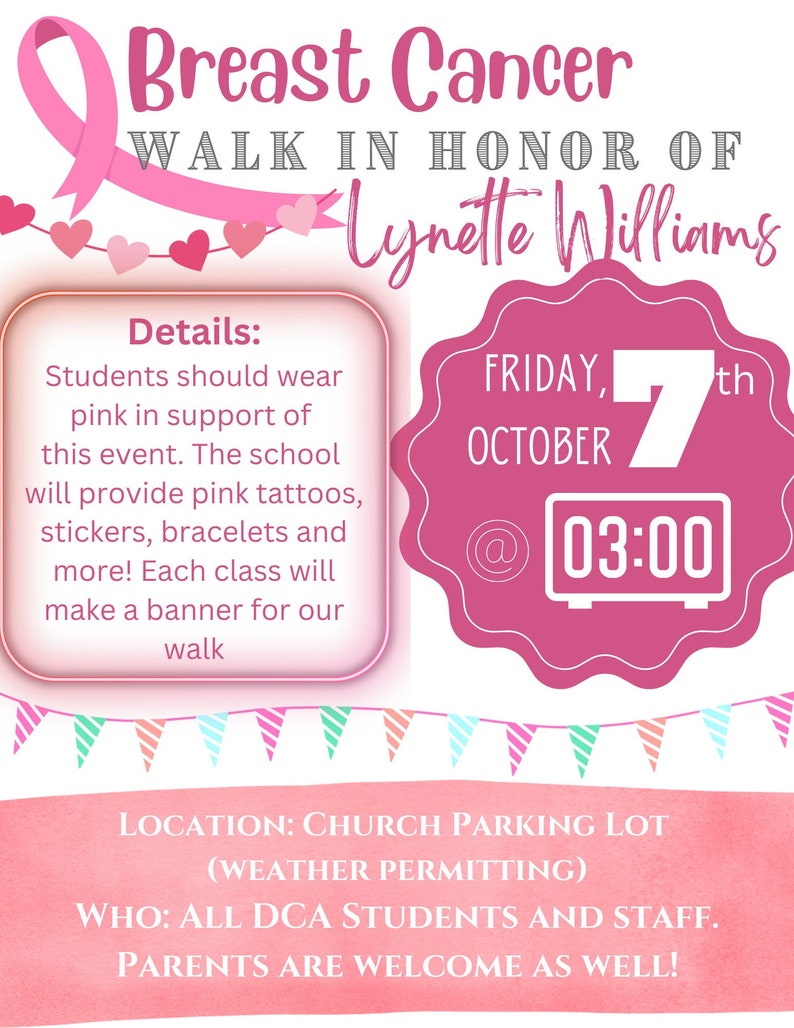 Breast Cancer Flyer, Breast Cancer Walk Flyer, Breast Cancer Awareness ...