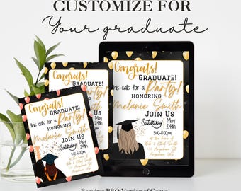Convite de Formatura Editável Canva | Convite Personalizado para Festa de Formatura | Download Instantâneo