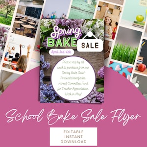 Bake Sale Flyer, Spring Bake Sale Template, School Bake Sale, Bake Sale Fundraiser, INSTANT download, Canva, Digital Download, Editable
