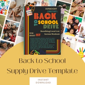 Editable School Supply Drive Flyer, Back to School Supplies Fundraiser, PTO PTA School Fundraiser, Editable Template for Back to School