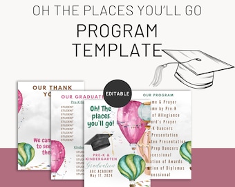 Programa de graduación de preescolar, plantilla de programa, plantilla de programa de graduación, editable, descarga instantánea