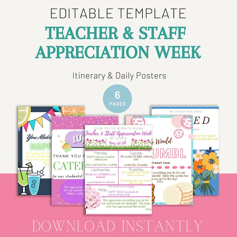 Teacher & Staff Appreciation Week Template Teacher Etsy