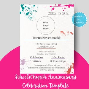 Invitación editable para aniversario de iglesia/celebración de cumpleaños de evento escolar/plantilla personalizada de Canva/descarga instantánea