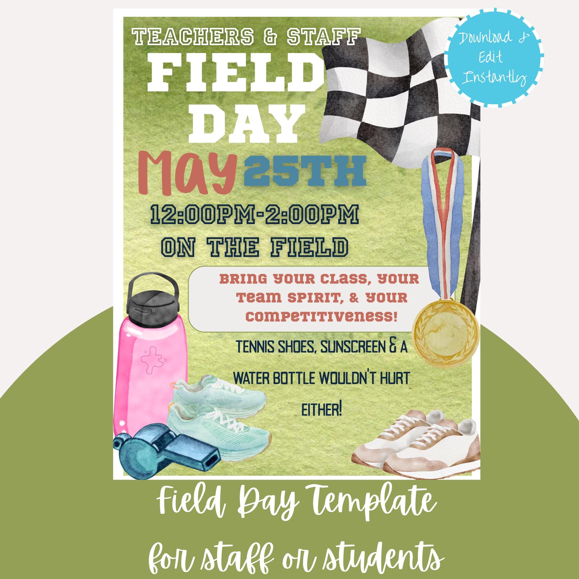 Modello di volantino per la giornata campestre / Volantino Canva modificabile per scuole, bambini, eventi familiari / Poster per la giornata sportiva / Download immediato (richiesto Canva Pro)