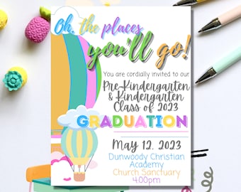 Invitación de graduación de preescolar, plantilla editable de graduación de preescolar y kínder, plantilla de invitación de graduación, descarga instantánea