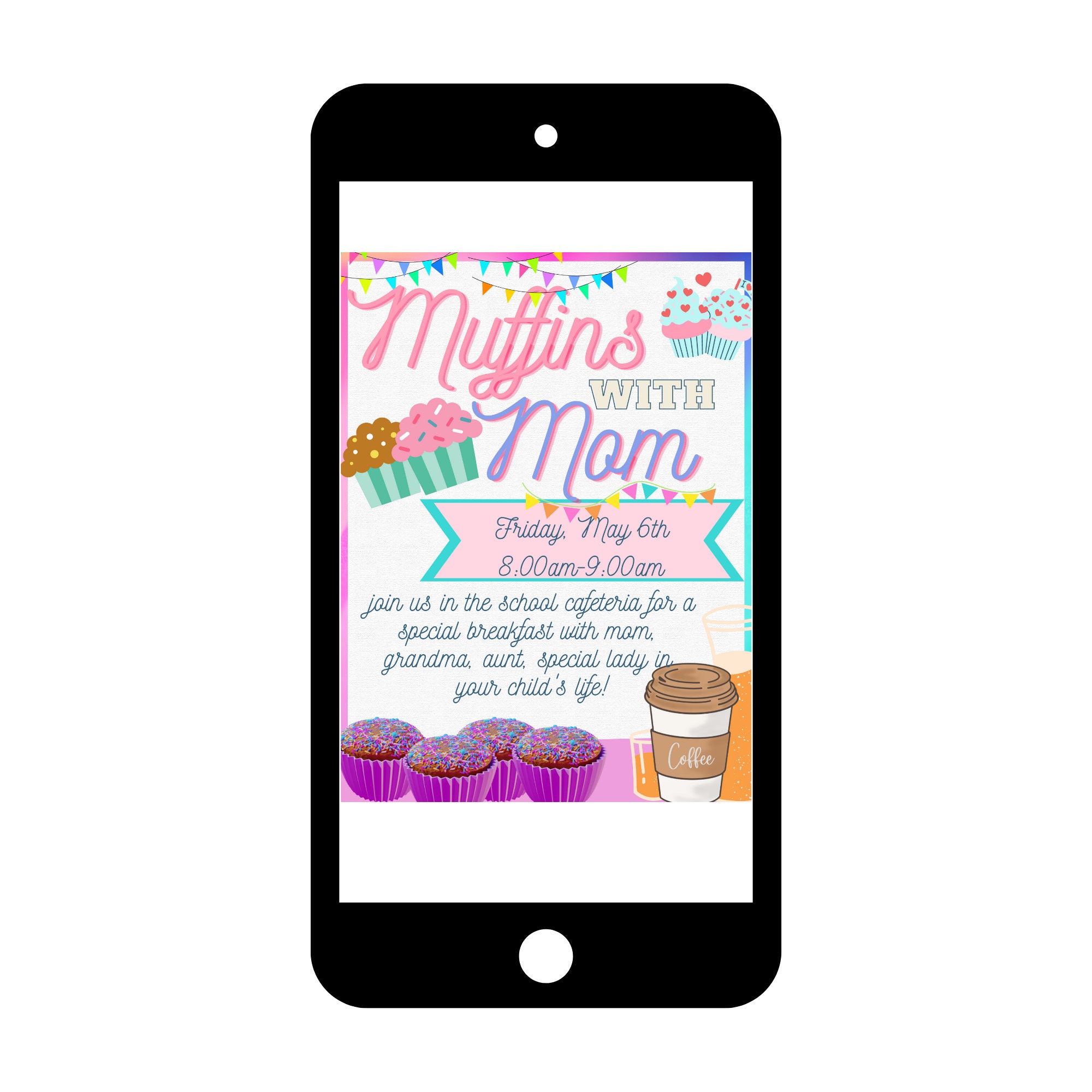 Muffins With Mom Template, Muffins With Mom Flyer, Muffins With Mom Invite, Editable Template