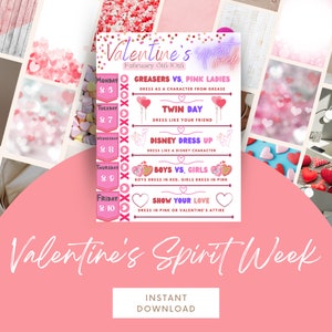 Valentines Day Spirit Week, Valentines Spirit Week, Preschool Theme Week, February Spirit Week, Instant Download, Editable, CANVA