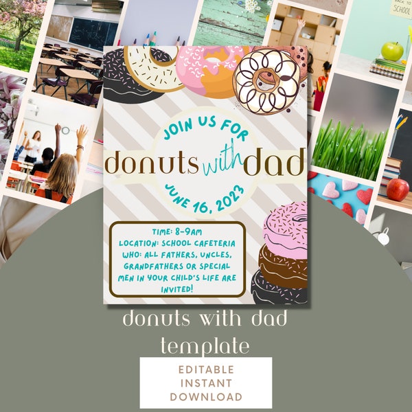 Donuts with Dad Flyer/Invitation, Donuts with Dad Editable Template, Instant Download, Canva, Digital Download