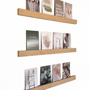 3x elegant oak picture strips - photo strips - solid oak wood - no drilling - with extra adhesive pad - strong adhesive