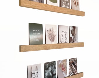 3x Elegant Oak Picture Rails - Photo Rails - Solid Oak Wood - No Drilling Required - With Extra Adhesive Pad - Strong Adhesive