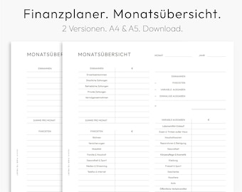 Finanzplaner, Budgetplaner, Einnahmen Ausgaben Vorlage, Haushaltbuch, zum Ausdrucken, PDF, Download, deutsch