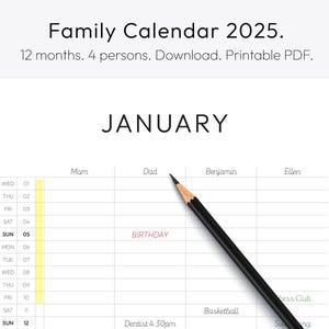Calendário Familiar, Planner, 2025, Calendário de Parede, Organização Familiar, Calendário Mensal, Download, A4, Carta