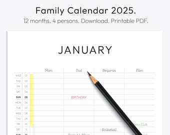 Printable Family Calendar 2025, Planner, Wall Calendar, Family ...