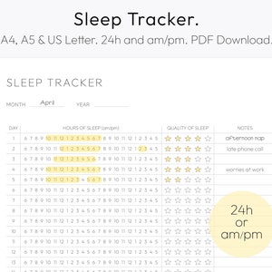 Slaap Tracker, Maandelijkse Slaap grafiek, Slaap Log, Downloadbare PDF, Slaap journal, A4, Brief