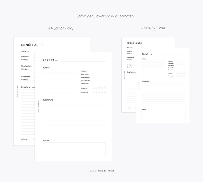 Recipe Template, Recipe Sheet, Recipe Book, Meal Planner, A4, A5 PDF, Download, German image 4