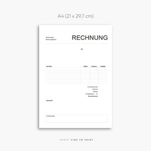 Puede incluir: Una plantilla de factura imprimible en blanco y negro para papel A4 (21 x 29,7 cm). La plantilla incluye secciones para art&iacute;culo, precio, cantidad, suma, subtotal, descuento, env&iacute;o, impuestos y total.