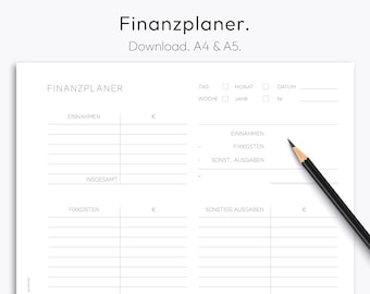 Financial Overview, Budget Planner, Downloadable PDF, Printable, A4, A5, Template, Minimalist, Planner Inserts, German