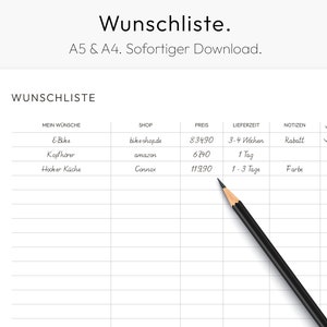 Wunschliste, Geschenkeplaner Vorlage, Geschenkideen, zum Ausdrucken, PDF, Download, deutsch