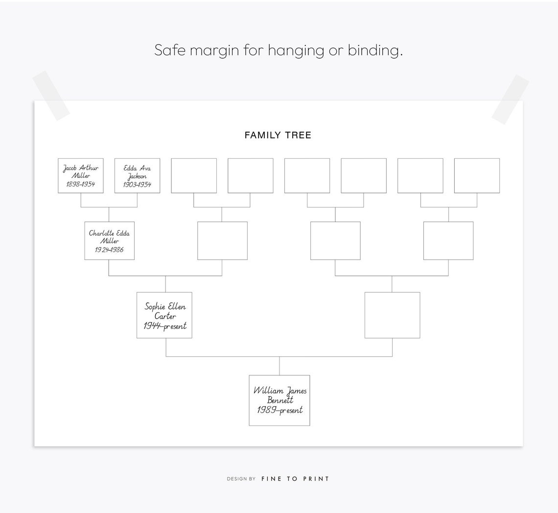 Family Tree Chart, 4 Generations, Download Pedigree Chart, Ancestral ...