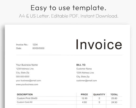 Invoice Template Custom Invoice Form Business Invoice Order | Etsy