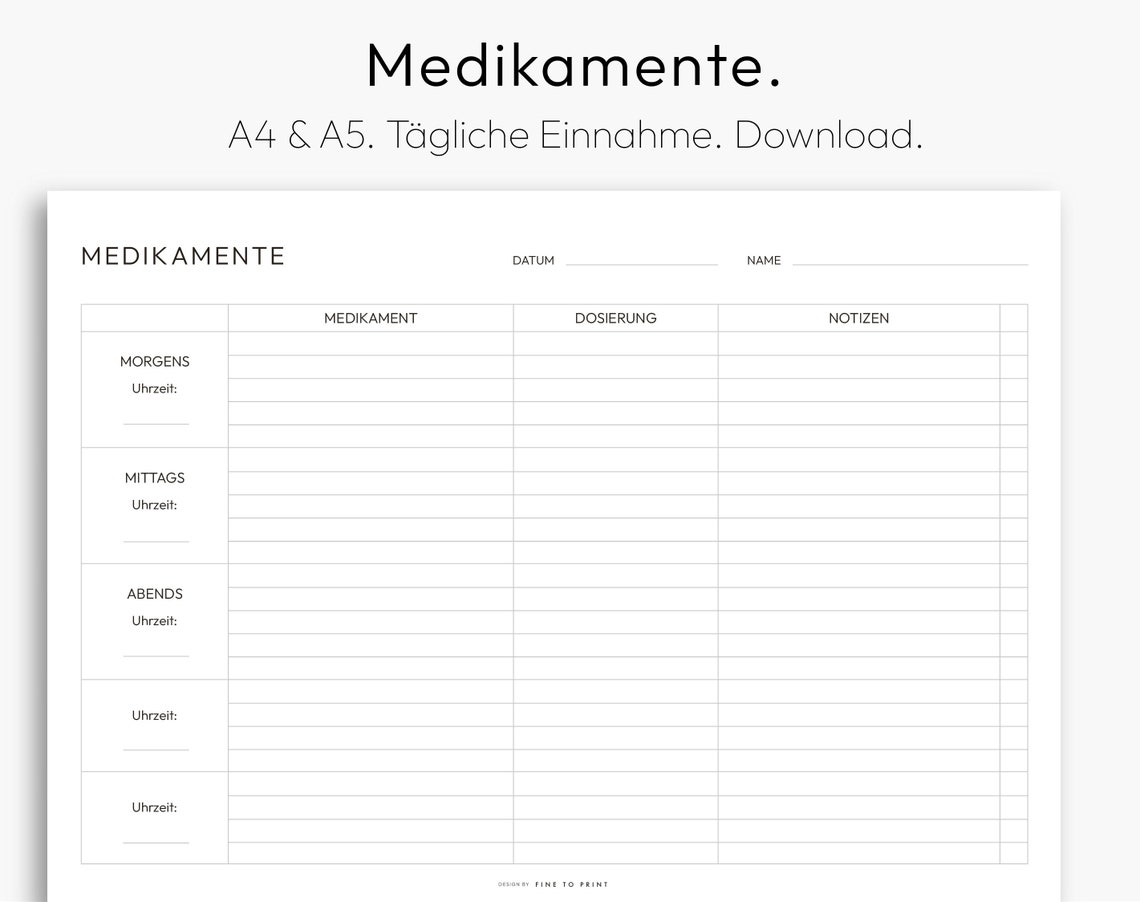 Medication Tracker, Chart, Regular Medication Intake, Downloadable PDF ...