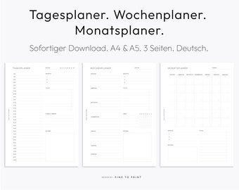 Tagesplaner Vorlage, Wochenplaner, Monatsplaner PDF, deutsch, DIN A4, DIN A5, Home-Office, Schule, Familie, Kalendereinlage
