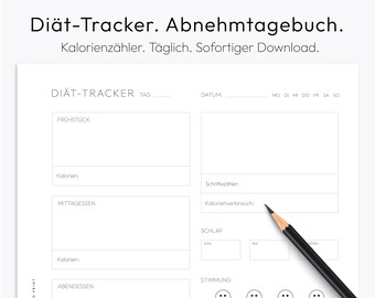 Abnehmtagebuch, Diät Tracker, Kalorien Tracker, Kalorien zählen, Diät Vorlage, Essensplan, Zum Ausdrucken, Digital, Deutsch