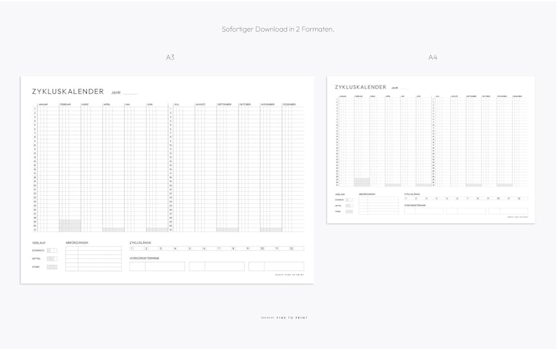 Menstruationskalender, Zykluskalender, Zyklusplan, Periode Kalender