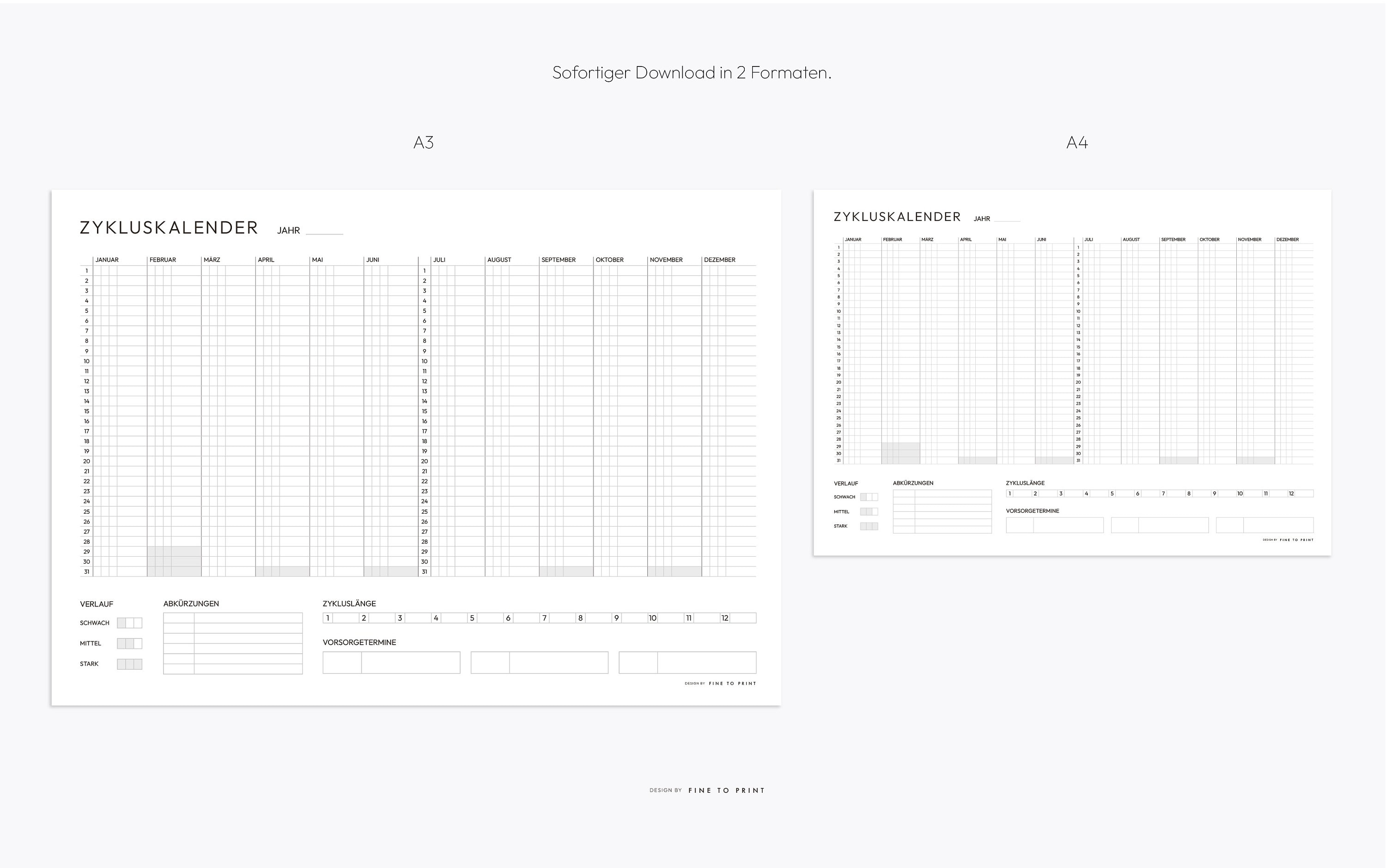 Menstruationskalender, Zykluskalender, Zyklusplan, Periode Kalender 