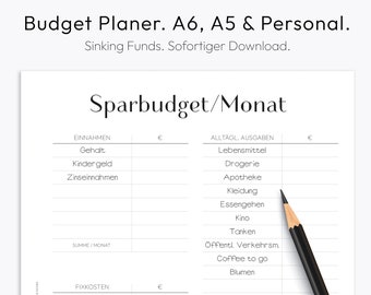 Budget, Savings Challenge, Cash Envelope Stuffing, Downloadable PDF, Printable, A6, Personal, Planner Template, Minimalist, German