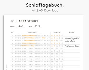 Schlaftagebuch, Monat, Schlafzeiten Vorlage, Schlaf Tabelle, zum Ausdrucken, Deutsch