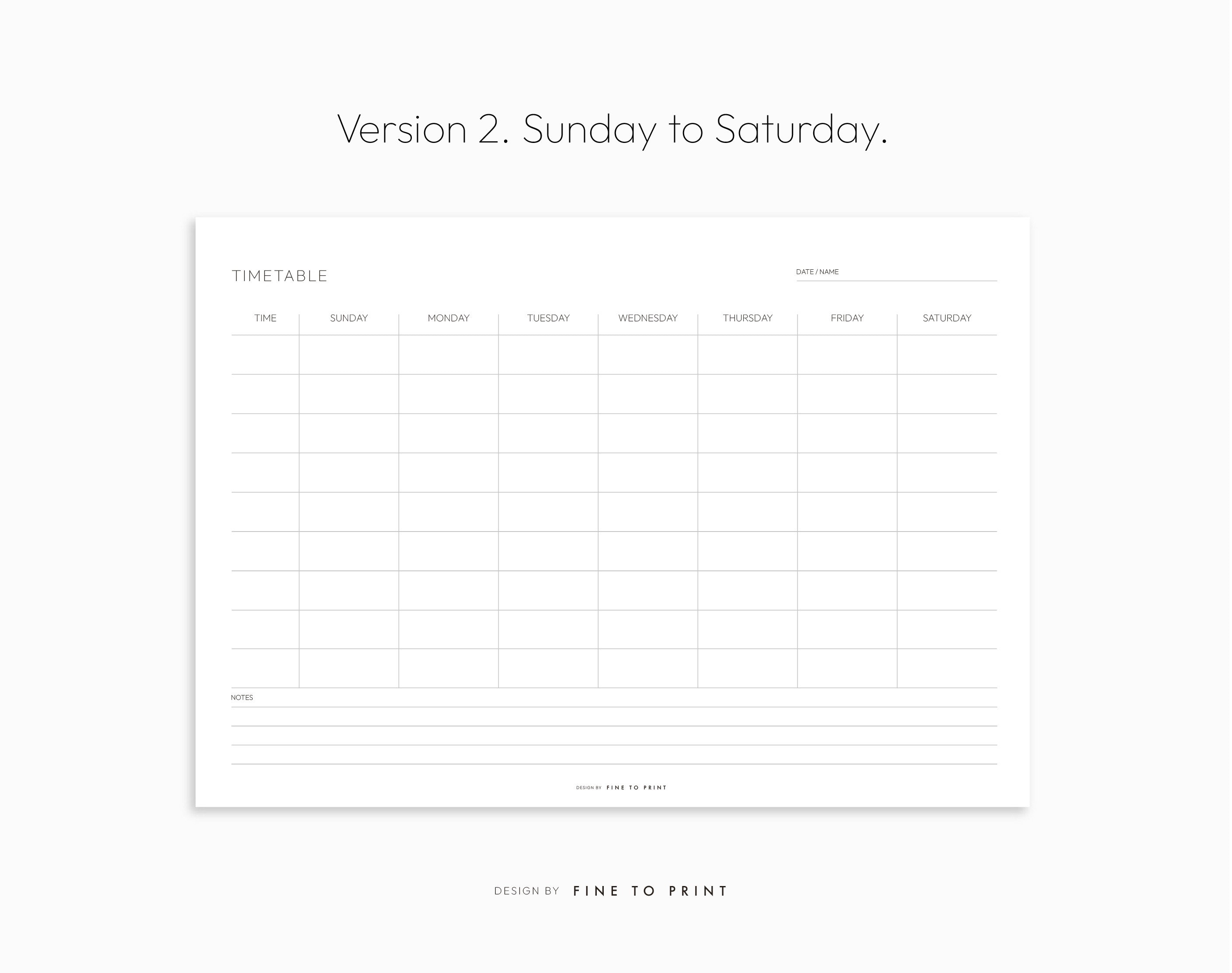 Timetable, Landscape, School Planner, Sunday, Monday, Downloadable PDF ...