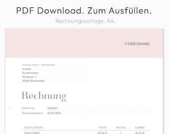Invoice Template, Custom Invoice Form, Business Invoice, Order Invoice Form, Printable Invoice, PDF invoice, A4, German