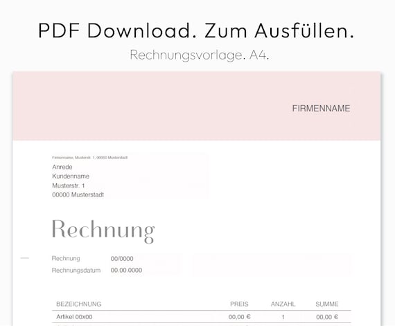 Invoice Template, Custom Invoice Form, Business Invoice, Order Invoice Form, Printable Invoice, PDF invoice, A4, German