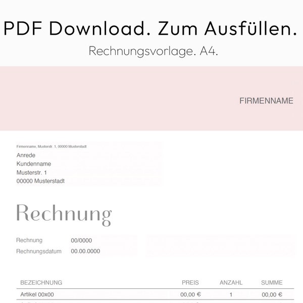 Rechnungsvorlage, Rechnung Vorlage, PDF zum Download, einfache Rechnung, zum Ausdrucken, A4, Deutsch