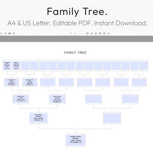 Gráfico de árbol genealógico, Descargar gráfico genealógico, Gráfico ancestral, Historia familiar, Plantilla de genealogía, A4, Carta