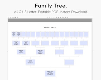 Family Tree Chart, Download Pedigree Chart, Ancestral Chart, Family History, Genealogy Template, A4, Letter