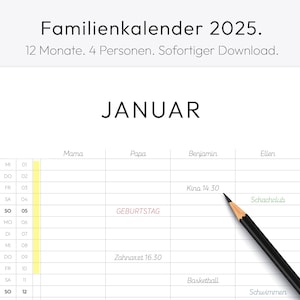 Calendario familiare, Planner, 2025, Calendario da parete, Organizzazione familiare, Calendario mensile, Scarica, A4, A3, Tedesco