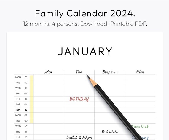 Family Calendar, Planner, 2024, Wall Calendar, Family Organization, Monthly  Calendar, Download, A4, Letter - Etsy