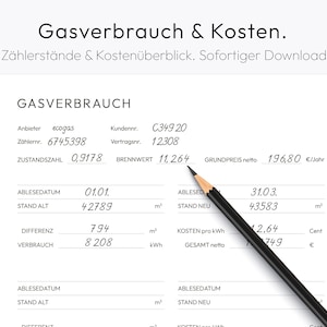 Gas Consumption, Gas Costs, Financial Planner, Meter Reading, Gas Meter, Gas Price, Savings Plan, A4, A5, German