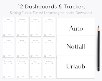 Budget Tracker, Sinking Funds, Deckblätter, Dashboards, Sheets, Zippertaschen, A6 Cash Binder, zum Ausdrucken, PDF, Download, deutsch