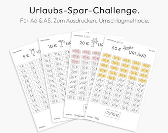 Vacation Challenge, Savings Challenge, Cash Envelope Stuffing, 20 Euro, Downloadable PDF, Printable, A6, Planner Template, German