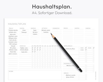 Cleaning Schedule, Printable, Housework Tracker, Household Planner, Weekly, Monthly, Yearly Cleaning Checklist, House Chore List, German