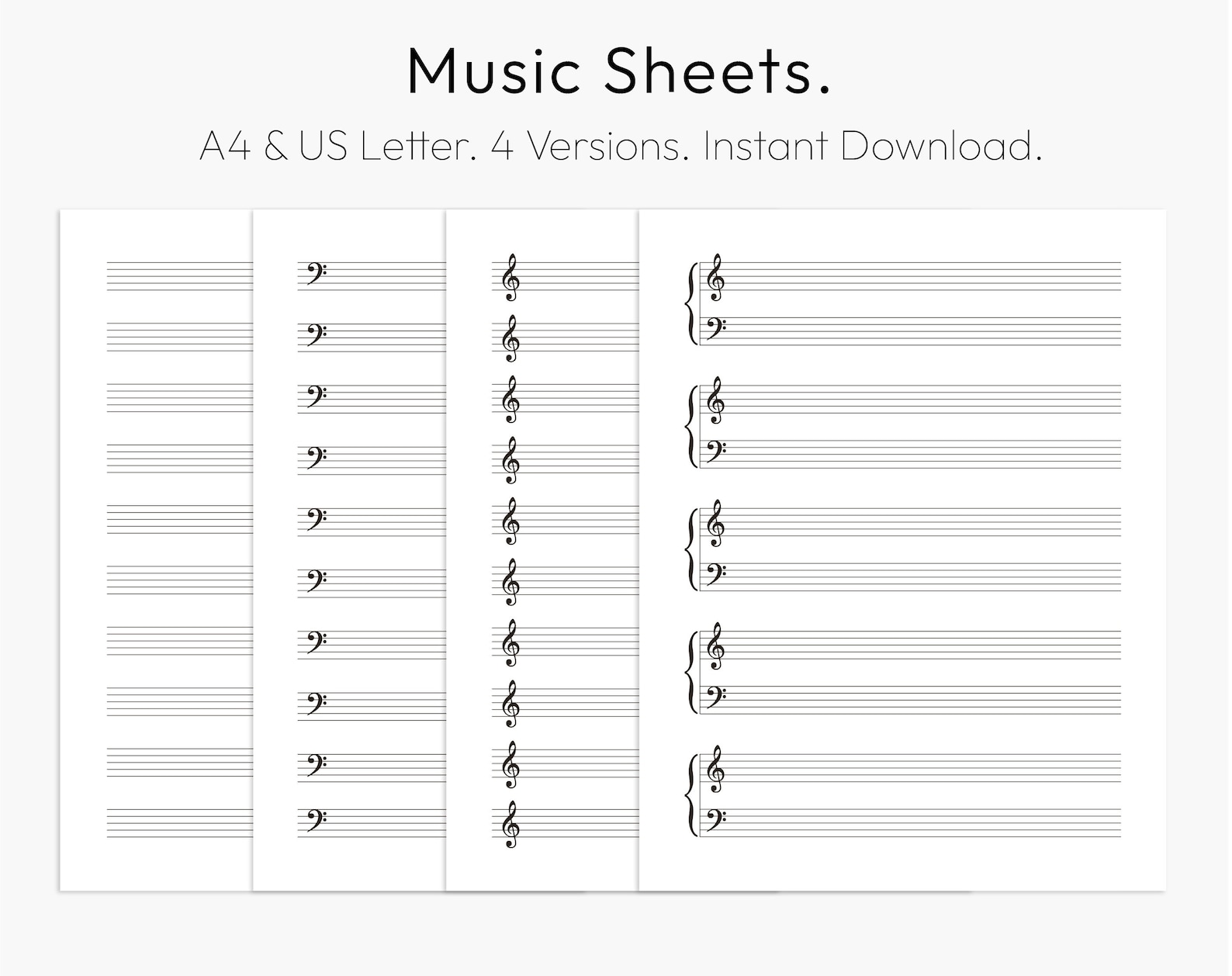 Notenblätter, Druckbar, Blanko Notenblatt, Klavierstab Papier, Blanko
