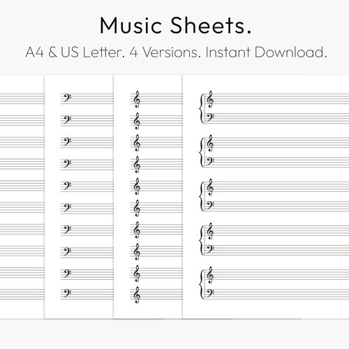Printable Sheet Music for Letter/a4. Blank Sheet Music - Etsy